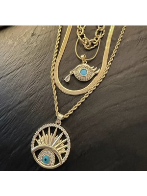 Bimia Blue Eye 4'lü Çelik Kolye Seti