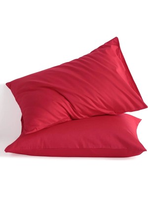 İz Home Premium Kırmızı Akfil Yastık Kılıfı Seti | 2 Adet | (50X70 Cm) | %100 Pamuklu | Kapaklı Model