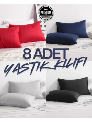 İz Home Touch Mix 2 | 8 Adet Pamuk Yastık Kılıfı Seti | Kapaklı Model | 50X70CM | Lacivert-Kırmızı-Siyah-Gri