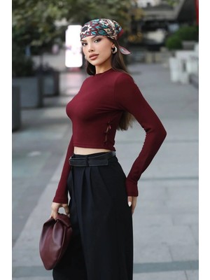 Mersi Bordo Bluz Ottoman Yan Kurdele Detay