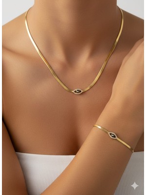 925 Ayar Papatya Silver Gözlü Italyan Zincir Kolye Bileklik Set.rose.gold.rodaj