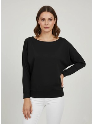 Mersi Kayık Yaka Bluz Siyah