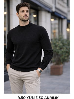 Karaca Bisiklet Yaka %50 Yün %50 Akrilik Erkek Düz Renk Triko Kazak