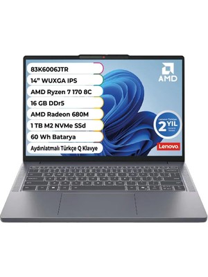 Lenovo Ideapad Slim 3 Amd Ryzen 7 170 Cpu 16 GB 1 Tb Amd Radeon 680 M Freedos 14 Inç 83K6006JTR