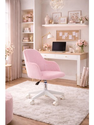 Sude Beyaz Ayaklı Çalışma Koltuğu Tekerlekli Ayarlanabilir Ofis Sandalyesi – Baby Face Kumaş