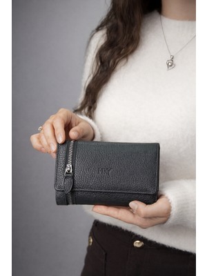 Hky Orta Boy Isme Özel Tasarım Fermuar Detaylı Orta Boy Kadın Cüzdan