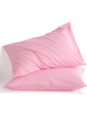 İz Home Basic Pembe Ranforce Yastık Kılıfı Seti | 2 Adet | (50X70 Cm) | Pamuklu | Kapaklı Model