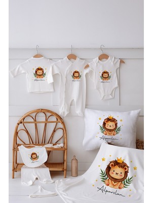 Lilabio %100 Organik Isme Özel Isimli 10LU Hastane Çıkışı Dallı Aslan