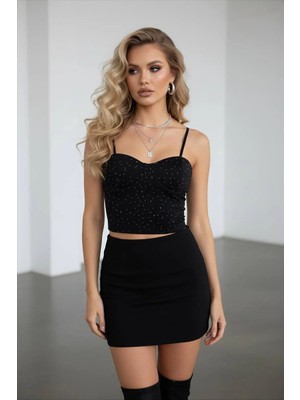 Mersi Crop Bluz Taşlı