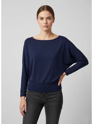 Mersi Kayık Yaka Bluz Mavi