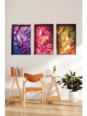 Dijidepo 3'lü Renkli Yaprak Desenli Duvar Folyo Yapışkanlı Dekoratif Sticker Seti - Uv Baskı