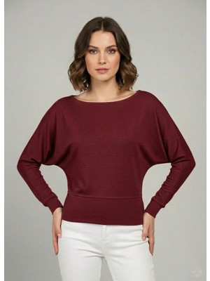 Mersi Kayık Yaka Bluz Mürdüm