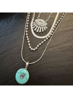 Bimia Silver Diamond Eye 4'lü Çelik Kolye Seti