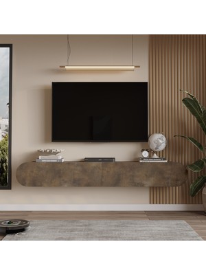 Yurupa Lumos 180 cm Oval Kapaklı Tv Ünitesi Modern Duvara Monte Tv Sehpası  Bronz Lum1-Pb