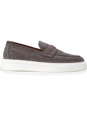 Deery Erkek Hakiki Süet Gri Loafer Ayakkabı - 02043MGRIP01