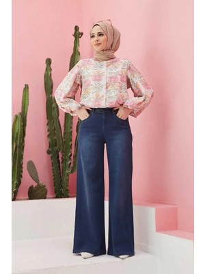 Neways Kadın Bol Paça Pantolon Koyu Mavi %97 Coton Denim Şık ve Rahat Tasarım
