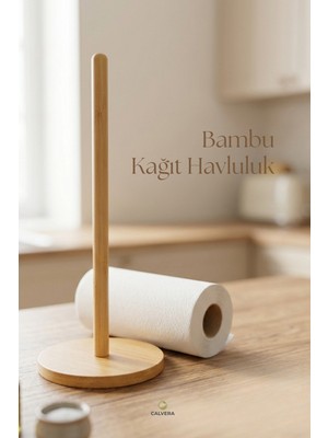 Calvera Doğal Bambu Kağıt Havluluk - Mutfak Için Dekoratif Havlu Askısı