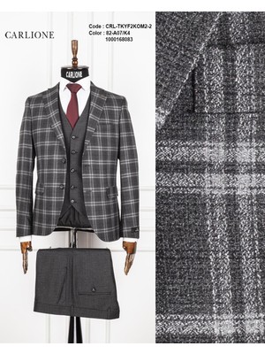 Fabio Cassel Slim Fit  Mono Yaka Çift Yırtmaçlı Astarlı Takım Elbise Yelekli