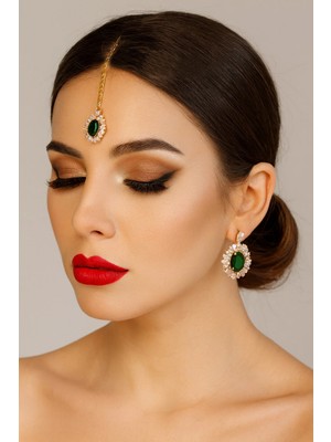 Kaftan Collection Hint Alınlık ve Hint Küpesi 3lü Set