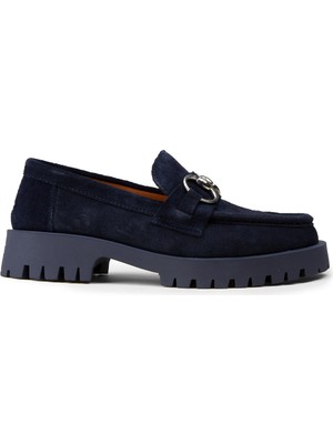 Deery Kadın Hakiki Süet Lacivert Tokalı Loafer - 02037ZLCVC01