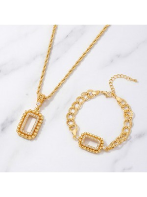 Ferizz Altın Kaplama Gram Çerçeve Kolye Ucu ve Gram Çerçeve Samanyolu Bileklik Kombini BND-153