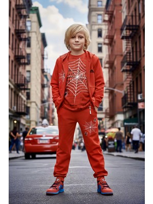 Sinem Çeyiz Gigas 23117 Spiderman Örümcek Adam Yelekli Kapüşonlu 3 Lü Eşofman Takım