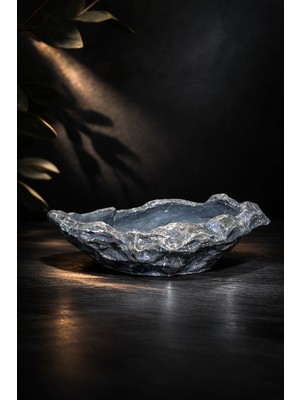 Mireva Gri Siyah Beton Dekoratif Kase 30 cm – Modern Orta Sehpa Aksesuarı, Taş Görünümlü Büyük Dekor Kase