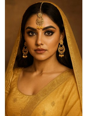 Kaftan Collection Hint Alınlık ve Hint Küpesi 3lü Set