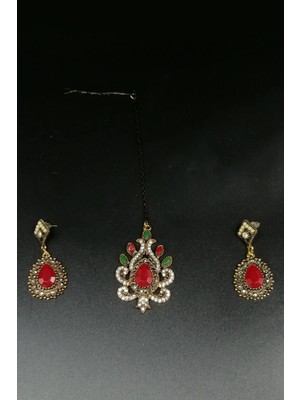 Kaftan Collection Hint Alınlık ve Hint Küpesi 3lü Set