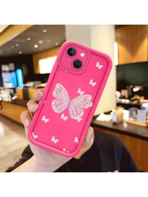 HONTINGA iPhone 14 ile Uyumlu Kılıfı Düşüme önleyici Basitlik Anti Düşme Kamera Korumali şirin Kelebek Desen Gül Kırmızı Yumuşak Silikon Telefon Kılıfı Kadın ve erkek için uygundur K8-0095