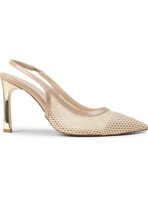 Deery Kadın Bej Gold Topuklu Abiye Ayakkabı - RD205ZBEJM01