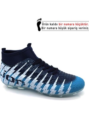Lion 1453 Erkek Yetişkin Turkuaz Mavi Çoraplı Krampon Futbol Ayakkabısı Silikon Taban