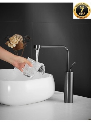 OEM Banyo Çanak Lavabo Bataryası Yeni Model Tasarım Antrasit Renk 7 Yıl Garantili Ithal