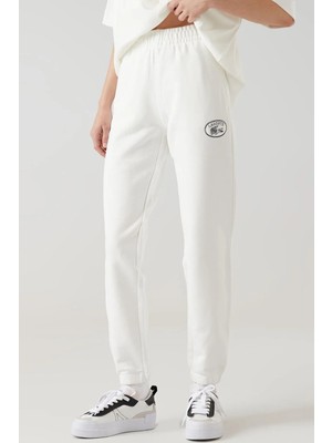 Lacoste Embroidered Women's Joggers Kadın Organik Pamuk Eşofman Altı Beyaz