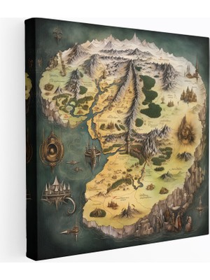 Popcas Yüzüklerin Efendisi Duvar Sanatı - Orta Dünya Haritası Kanvas Tablo - Yüzüklerin Efendisi Klasik Illüstrasyonlu Harita Duvar Sanatı Ev Dekorasyonu