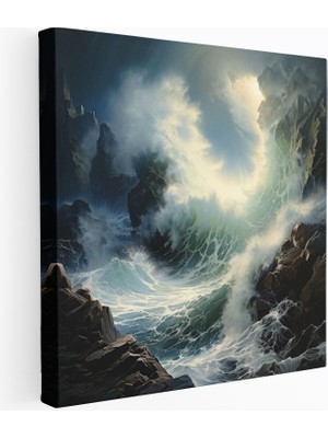 Popcas Fırtına Duvar Sanatı - Dalga Kırılması Duvar Dekorasyonu Kanvas Tablo Sanatı