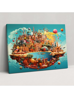 Popcas Dijital Sanat Dünya Haritası Kanvas Tablo - Canlı Renkler