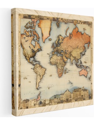 Popcas Vintage Haritalar Koleksiyonu Dünya Haritası Kanvas Tablo - Dünya Haritası Kanvas Duvar Sanatı Ev Dekorasyonu Duvar Sanatı
