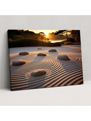 Popcas Akşamüstü Zen Bahçesi Kanvas Tablo - Zen Bahçesi Duvar Dekorasyonu Batan Güneş
