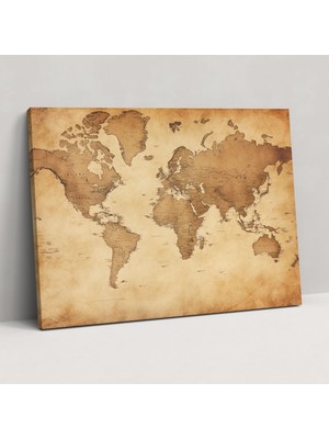 Popcas Dünya Haritası Kanvas Tablo - Vintage Harita Ev Dekorasyonu Duvar Dekorasyonu