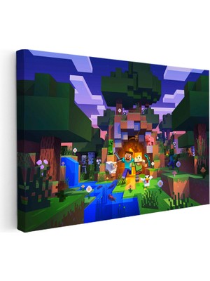 Kanvas Tablo Gece Kampı Minecraft Tablosu Ev Ofis Salon Duvar Dekoru