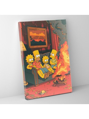 Popcas Simpsonlar Kanvas Tablo - Retro Çizgi Film Duvar Sanatı - Duvar Dekorasyonu Kanvas Duvar Sanatı