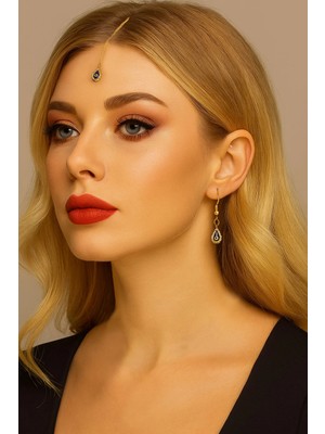 Kaftan Collection Hint Alınlık ve Hint Küpesi 3lü Set