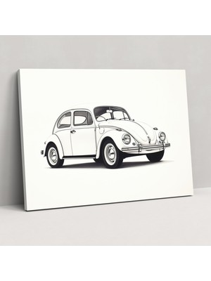 Popcas Volkswagen Beetle Kanvas Tablo - Minimalist Çizgi Çizim Duvar Sanatı - Volkswagen Beetle Duvar Dekorasyonu Ev Dekorasyonu Duvar Sanatı