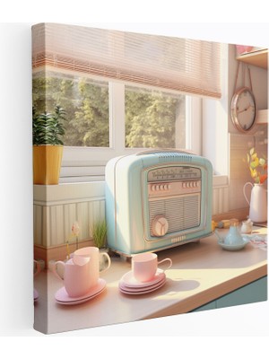 Popcas Retro Radyo Duvar Dekorasyonu - Retro Ev Dekorasyonu Rahat Mutfak Kanvas Duvar Sanatı