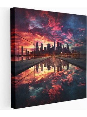 Popcas Günbatımı Silueti Kanvas Tablo - Modern Duvar Sanatı - Günbatımı Şehir Işıkları Görsel Deneyim Etkileyici