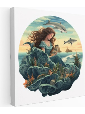 Popcas Masalsı Denizkızı Deniz Manzarası Kanvas Tablo - Deniz Manzarası Duvar Dekorasyonu Duvar Sanatı