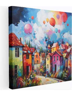 Popcas Canlı Enerjili Köy Manzaralı Kanvas Tablo - Köy Kanvas Duvar Sanatı