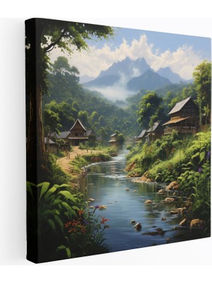 Popcas Huzurlu Köy Manzaralı Akrilik Kanvas Tablo - Köy Huzurlu Kanvas Tablo Ev Dekorasyonu