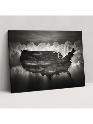 Popcas Amerika Birleşik Devletleri Harita Duvar Süsü - Kanvas Tablo Şıklık